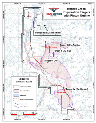Rogers Creek Exploration Targets with Pluton Outline